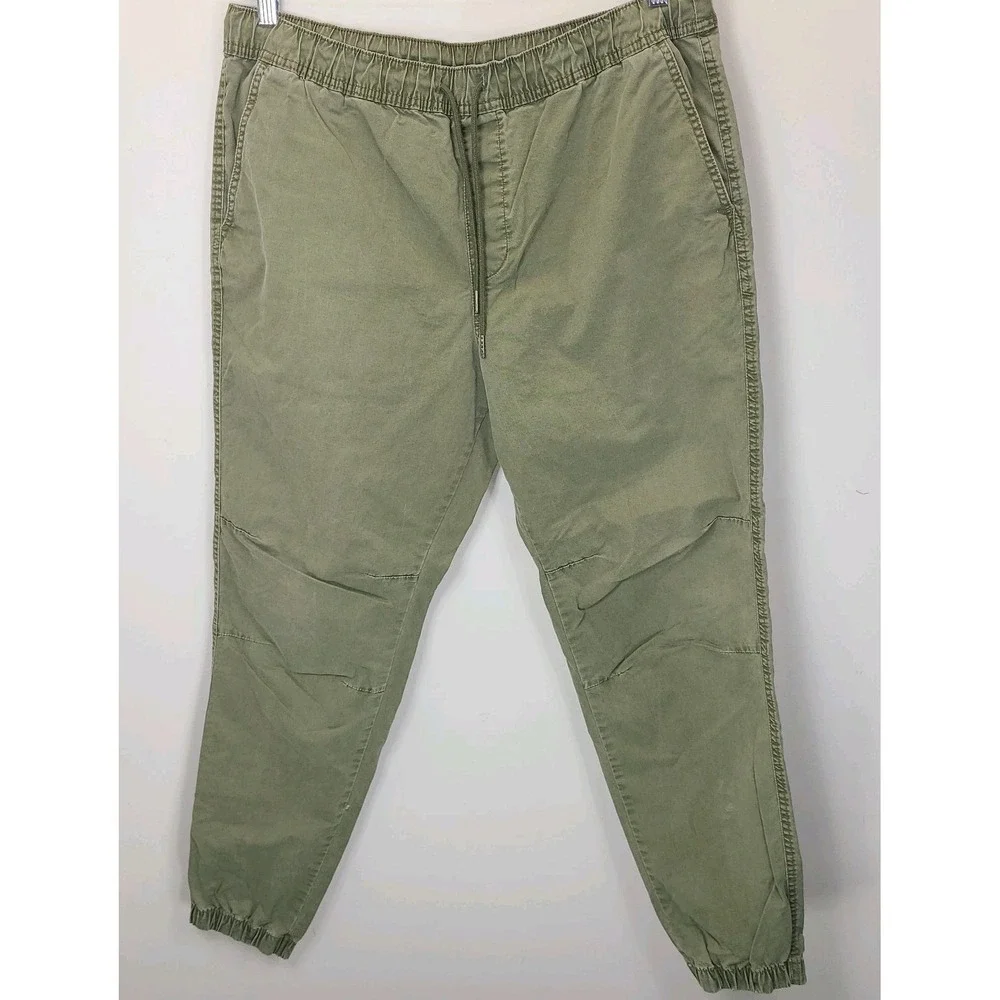 No Boundaries Jogger Pants Womens Large Olive Green Canvas Casual Joggers Cuffed